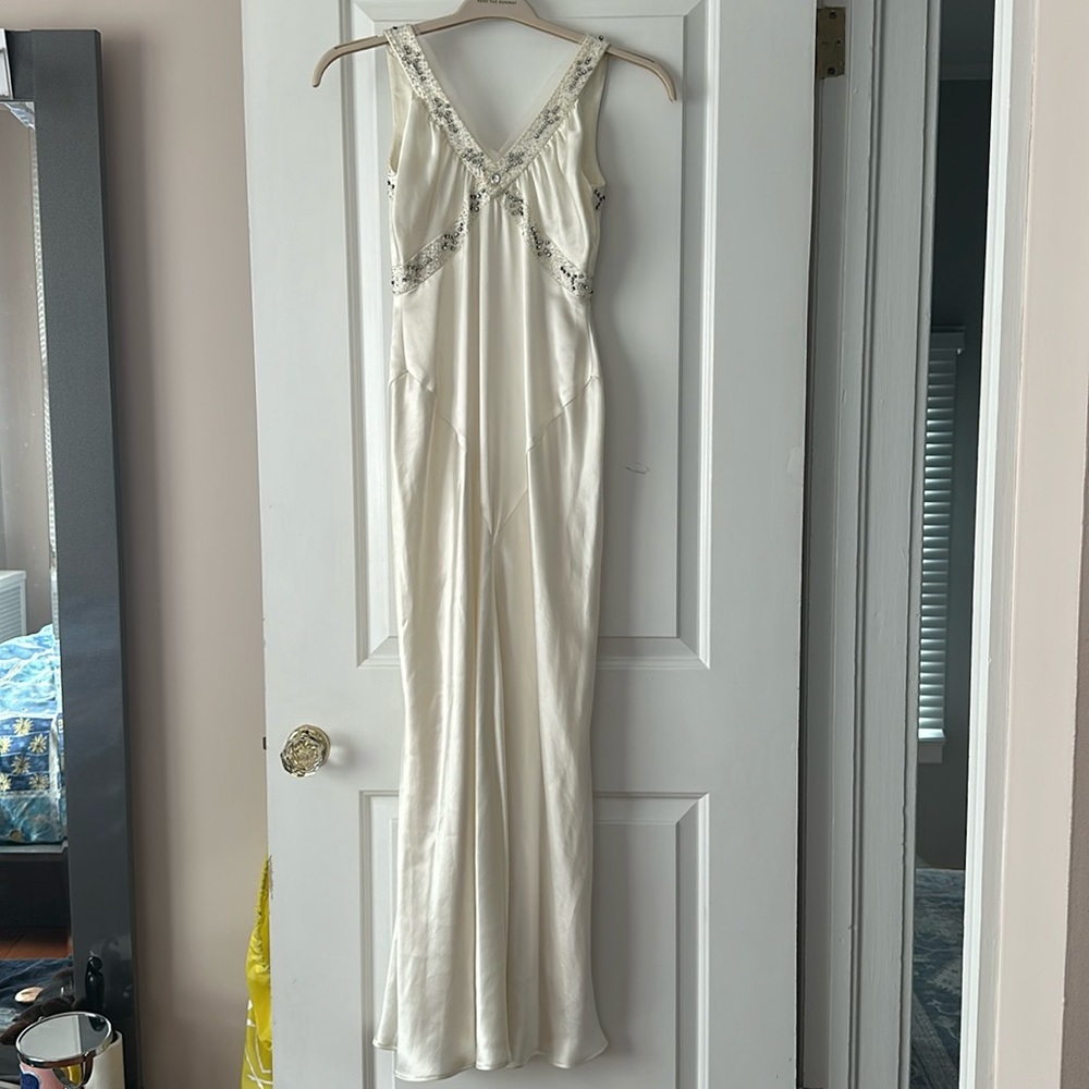 VERA WANG cream white sequin and lace gown